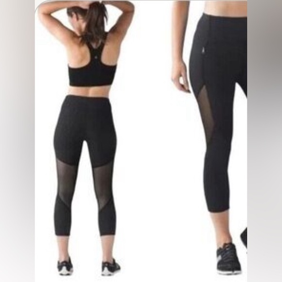 Lululemon Cropped Leggings-Black-Mesh Panels on Legs-Zippered Pockets-Size 8 - Picture 11 of 11